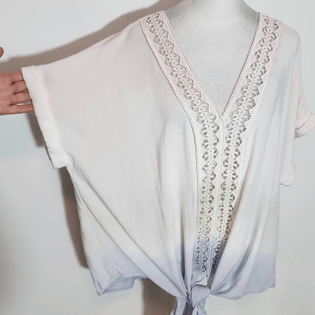 Entro Pink, Blue, and Green Ombre Boho Blouse with Crochet Accent Size Large