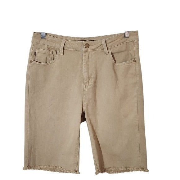 Judy Blue Khaki Bermuda Shorts with Cut-Off Hem Size Large