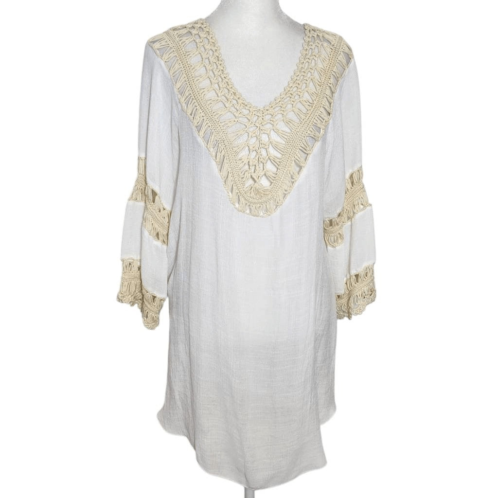 Ana & Rose White and Cream Crochet Cover-Up Size Small Crochet Beach Cover-Up
