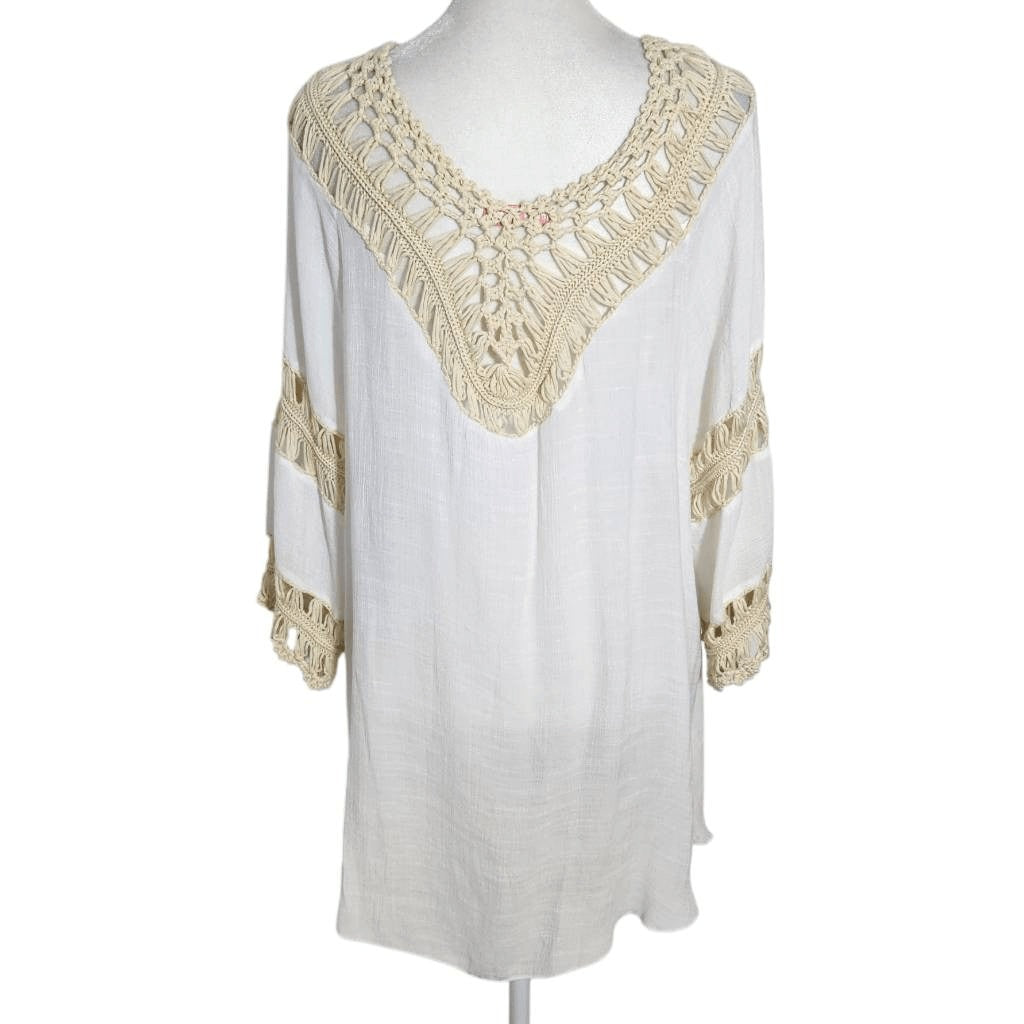 Ana & Rose White and Cream Crochet Cover-Up Size Small Crochet Beach Cover-Up