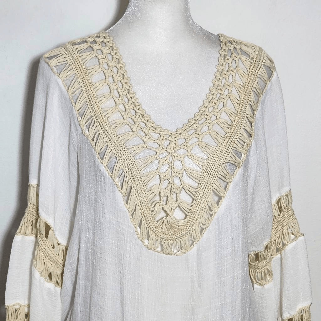 Ana & Rose White and Cream Crochet Cover-Up Size Small Crochet Beach Cover-Up