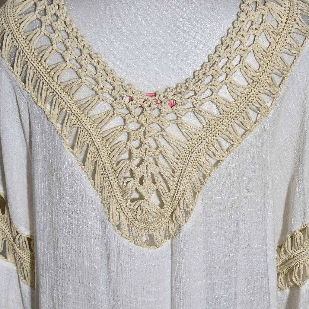 Ana & Rose White and Cream Crochet Cover-Up Size Small Crochet Beach Cover-Up