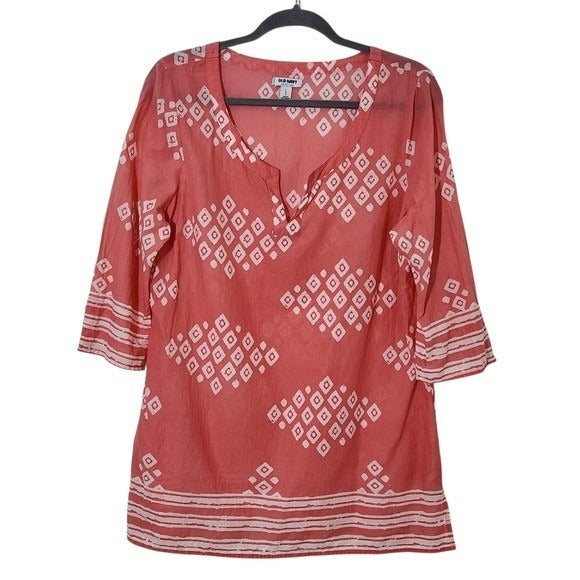 Old Navy Coral Pink Cotton Tunic Blouse Size Large Coral Print Tunic