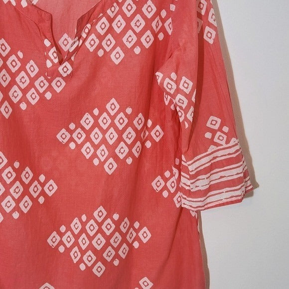 Old Navy Coral Pink Cotton Tunic Blouse Size Large Coral Print Tunic