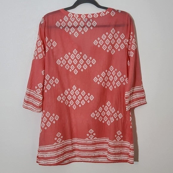 Old Navy Coral Pink Cotton Tunic Blouse Size Large Coral Print Tunic