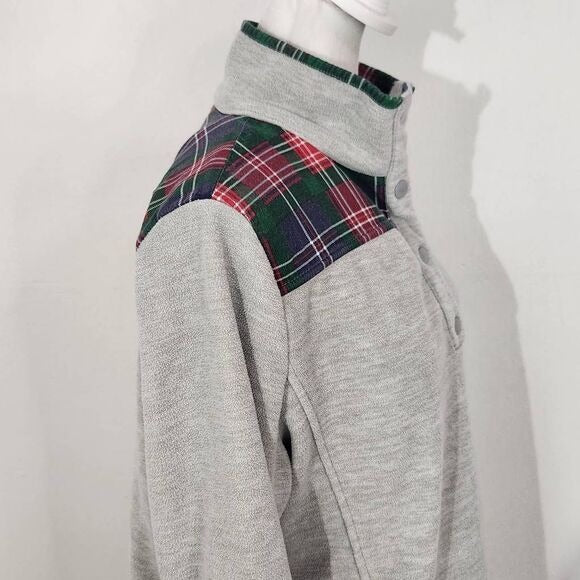 Crown & Ivy Gray Tartan Plaid Fleece Pullover Size Large Plaid Preppy Pullover
