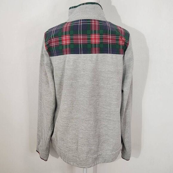 Crown & Ivy Gray Tartan Plaid Fleece Pullover Size Large Plaid Preppy Pullover