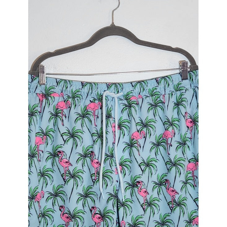 George Blue and Pink Flamingo Print Swim Trunks Size 2XL 5" Inseam