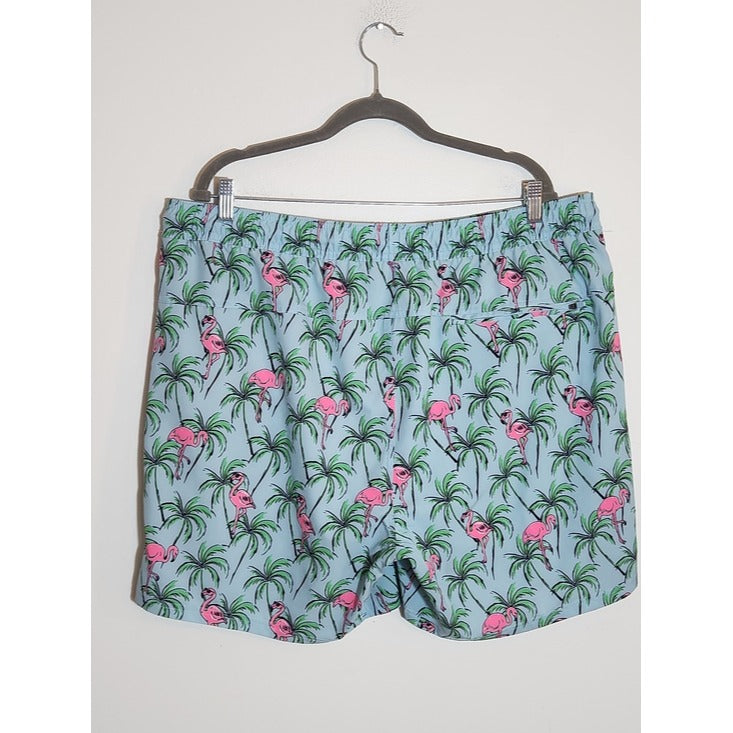 George Blue and Pink Flamingo Print Swim Trunks Size 2XL 5" Inseam