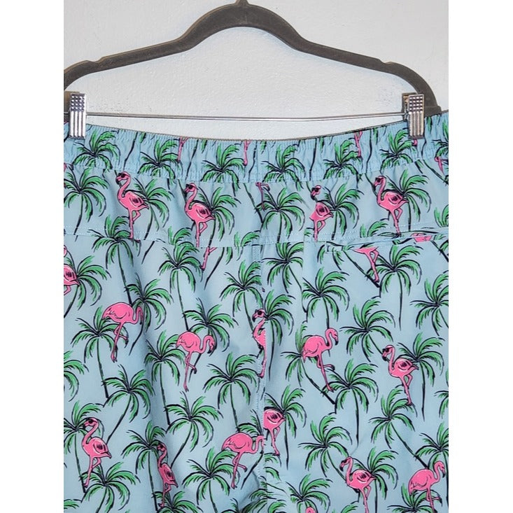 George Blue and Pink Flamingo Print Swim Trunks Size 2XL 5" Inseam