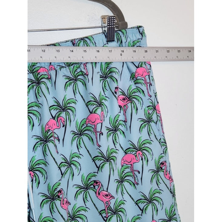 George Blue and Pink Flamingo Print Swim Trunks Size 2XL 5" Inseam