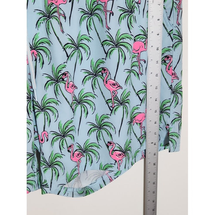 George Blue and Pink Flamingo Print Swim Trunks Size 2XL 5" Inseam