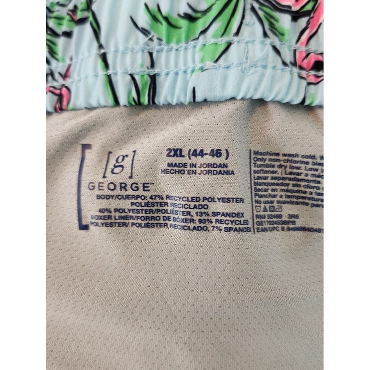 George Blue and Pink Flamingo Print Swim Trunks Size 2XL 5" Inseam