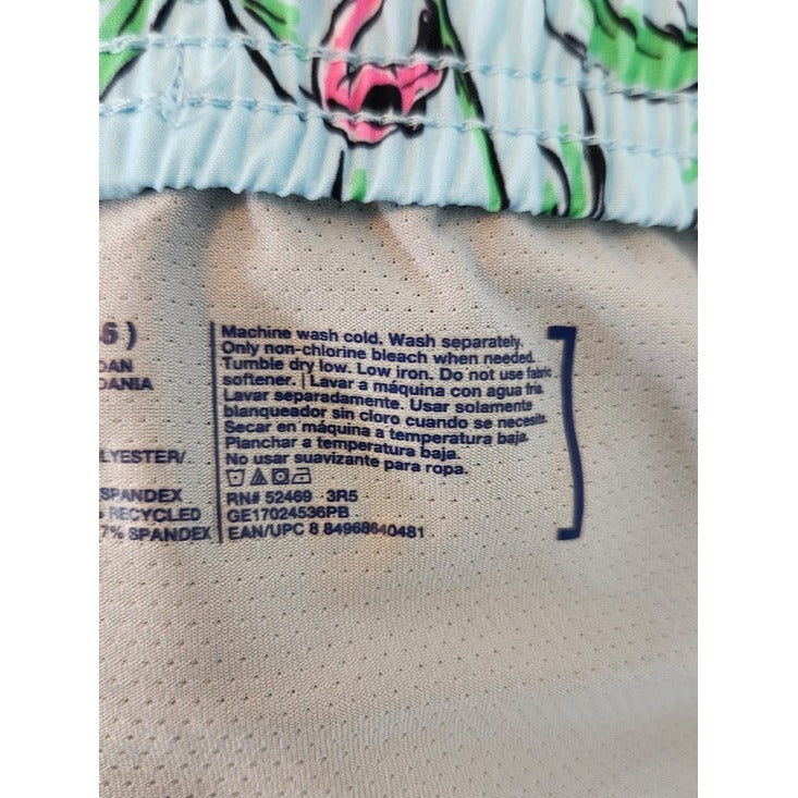 George Blue and Pink Flamingo Print Swim Trunks Size 2XL 5" Inseam