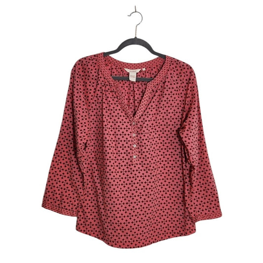 Sundance Pink Print Half Button Down Boho Blouse Size Small