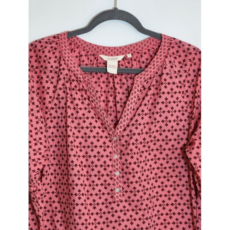 Sundance Pink Print Half Button Down Boho Blouse Size Small