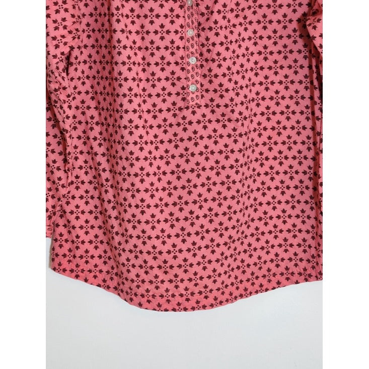 Sundance Pink Print Half Button Down Boho Blouse Size Small