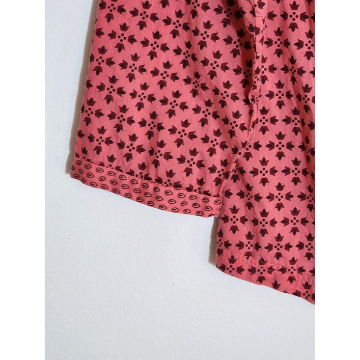 Sundance Pink Print Half Button Down Boho Blouse Size Small