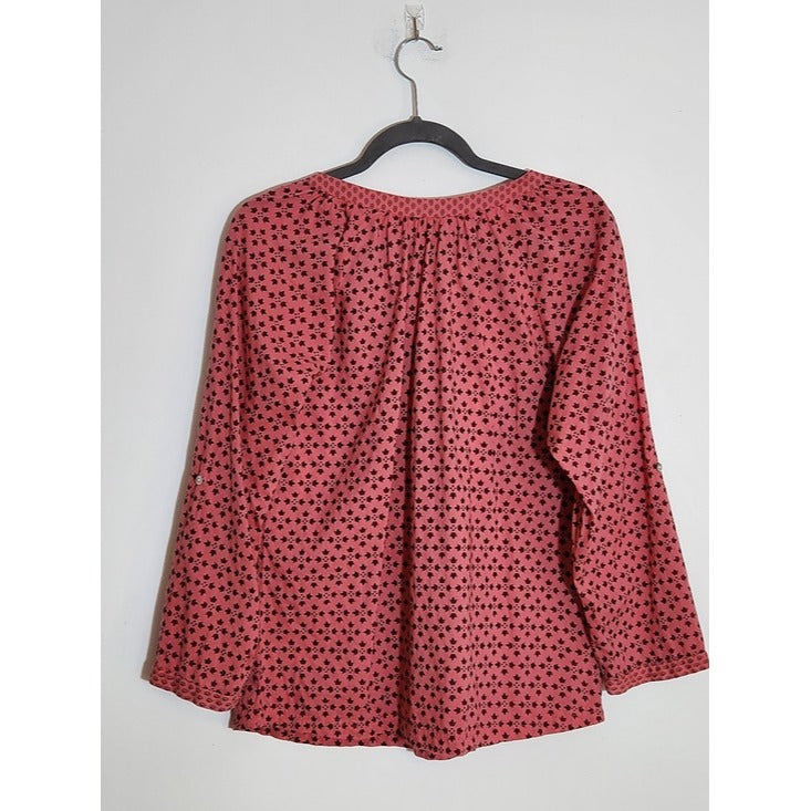 Sundance Pink Print Half Button Down Boho Blouse Size Small