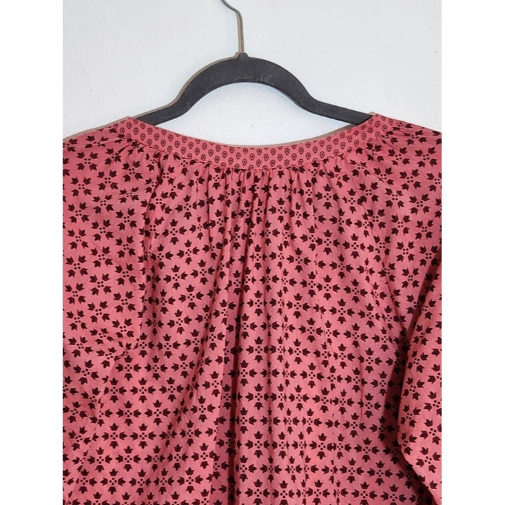 Sundance Pink Print Half Button Down Boho Blouse Size Small