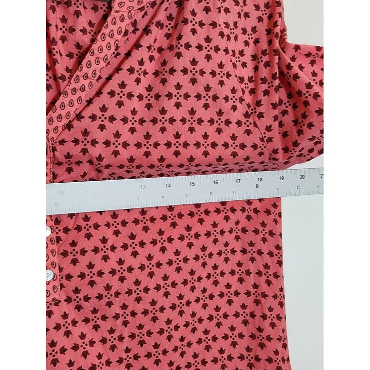 Sundance Pink Print Half Button Down Boho Blouse Size Small