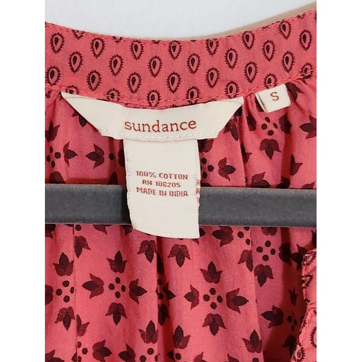 Sundance Pink Print Half Button Down Boho Blouse Size Small