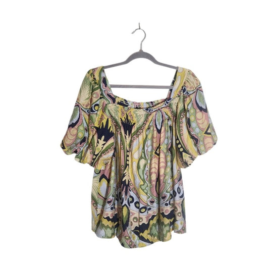 Umgee Paisley Multi-Color Square Neck Print Top Size XL
