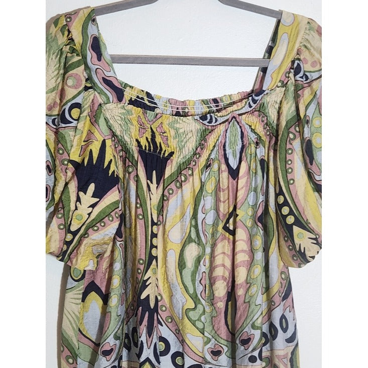 Umgee Paisley Multi-Color Square Neck Print Top Size XL