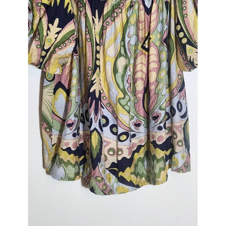 Umgee Paisley Multi-Color Square Neck Print Top Size XL