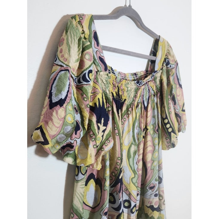 Umgee Paisley Multi-Color Square Neck Print Top Size XL