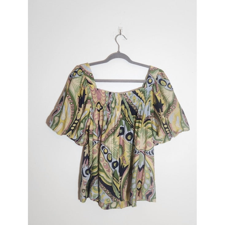 Umgee Paisley Multi-Color Square Neck Print Top Size XL