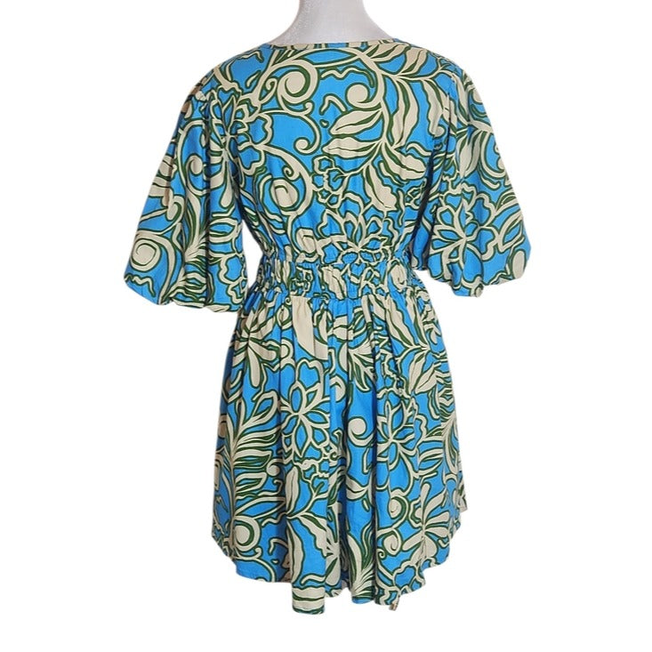 Sincerely Jules Blue and Cream Print Mini Dress Size Small Wedding Guest Dress