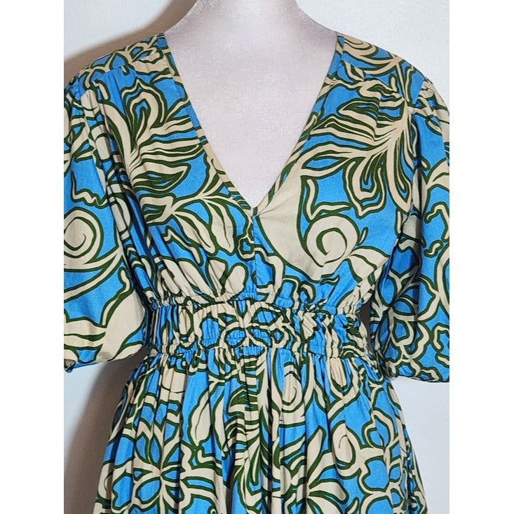 Sincerely Jules Blue and Cream Print Mini Dress Size Small Wedding Guest Dress