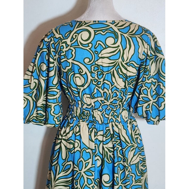 Sincerely Jules Blue and Cream Print Mini Dress Size Small Wedding Guest Dress