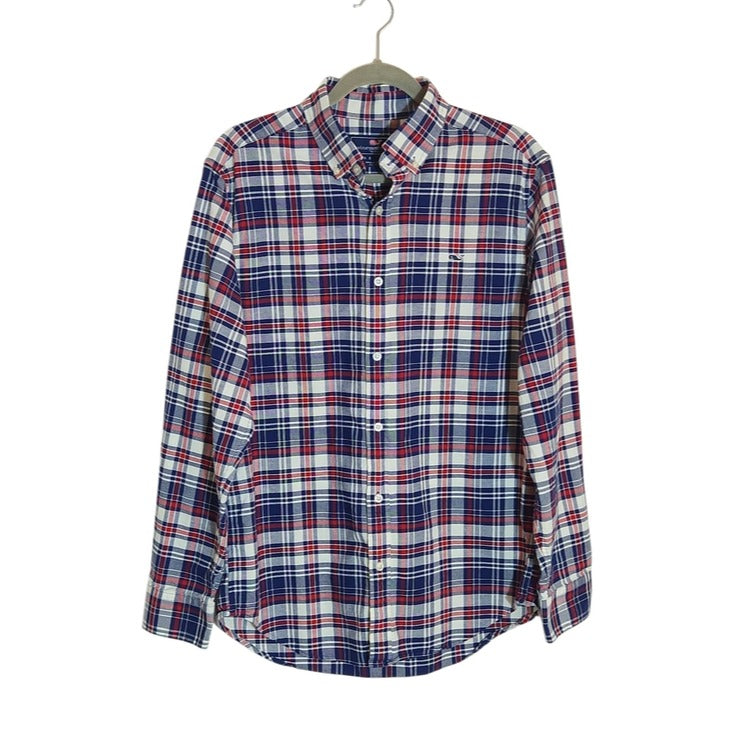 Vineyard Vines Red and Navy Plaid Button Down Shirt Size Medium