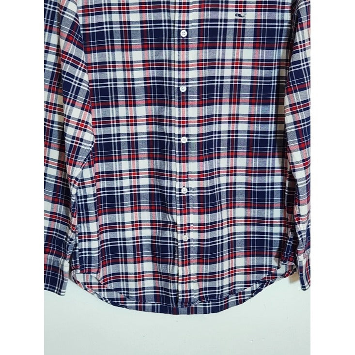 Vineyard Vines Red and Navy Plaid Button Down Shirt Size Medium