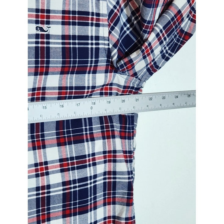 Vineyard Vines Red and Navy Plaid Button Down Shirt Size Medium