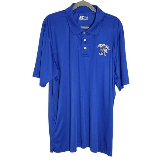 Russell University of Memphis Tigers Blue Polo Shirt Size XL Memphis Polo Shirt
