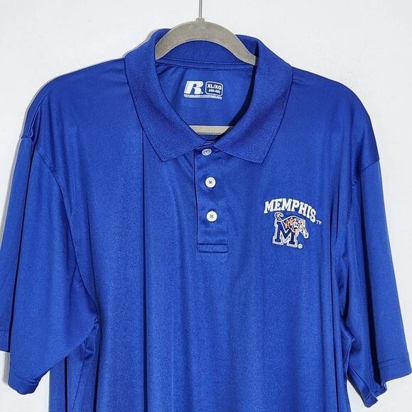 Russell University of Memphis Tigers Blue Polo Shirt Size XL Memphis Polo Shirt
