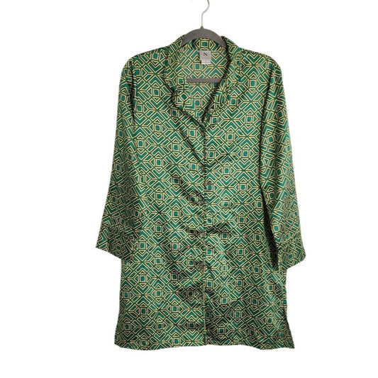 Natori Green and Yellow Geometric Print Sleep Shirt Tunic Size Small