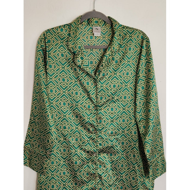 Natori Green and Yellow Geometric Print Sleep Shirt Tunic Size Small