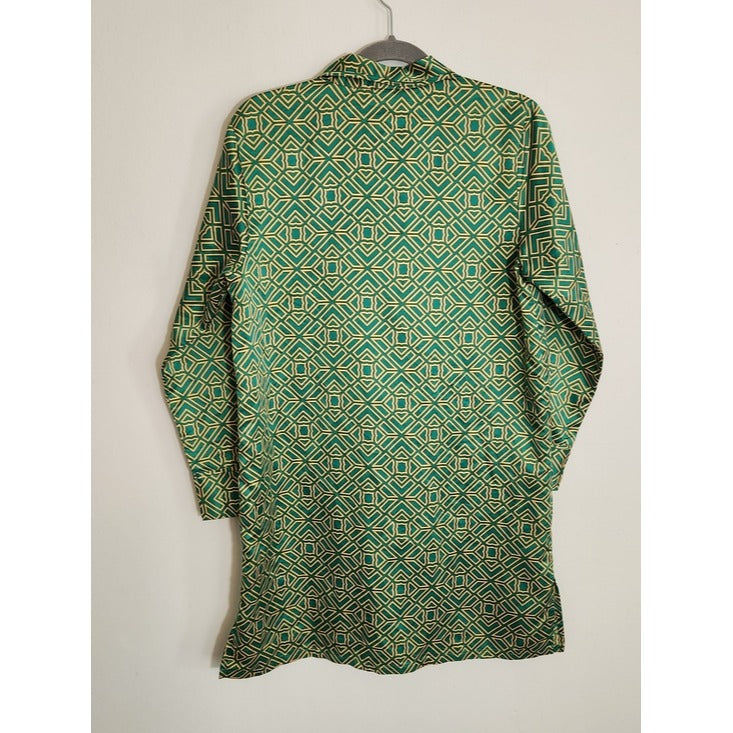 Natori Green and Yellow Geometric Print Sleep Shirt Tunic Size Small