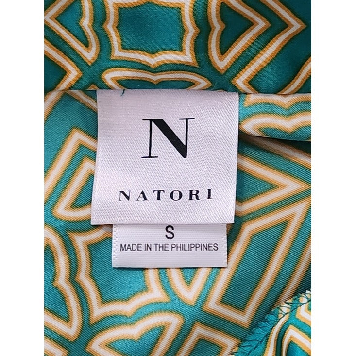 Natori Green and Yellow Geometric Print Sleep Shirt Tunic Size Small
