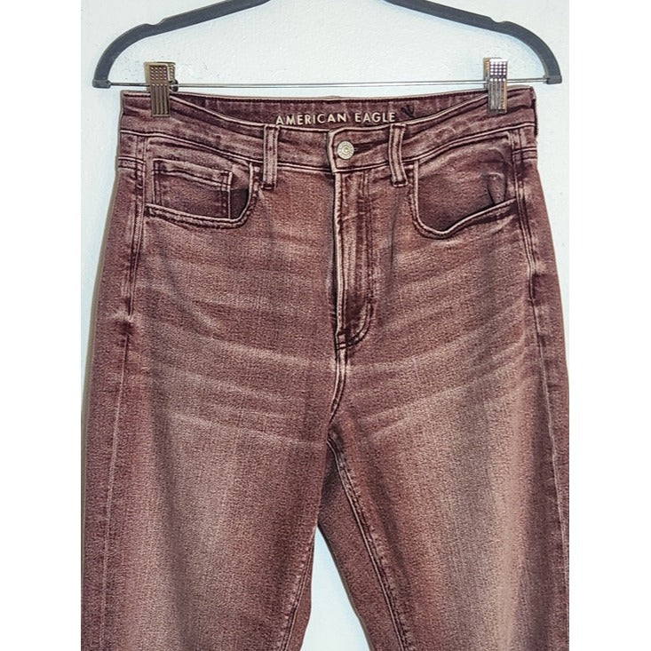 American Eagle Burgundy Pink Dyed Distressed Jeans Size 8 Long