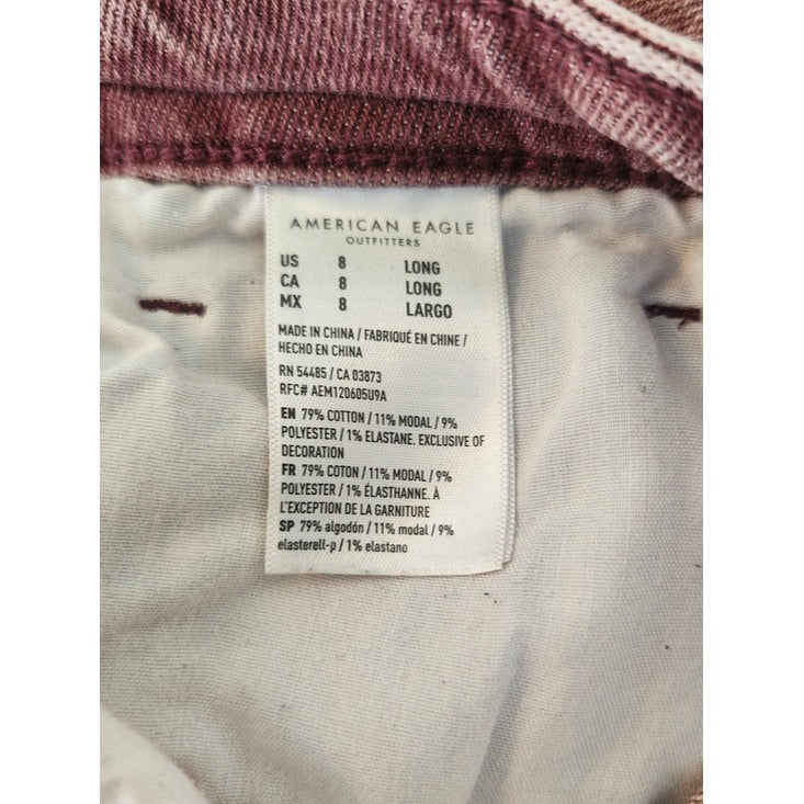 American Eagle Burgundy Pink Dyed Distressed Jeans Size 8 Long