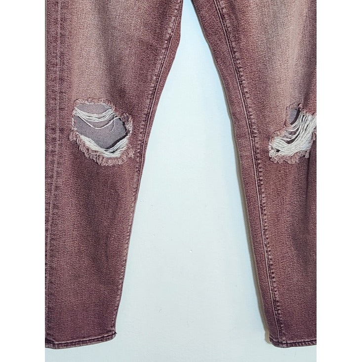 American Eagle Burgundy Pink Dyed Distressed Jeans Size 8 Long