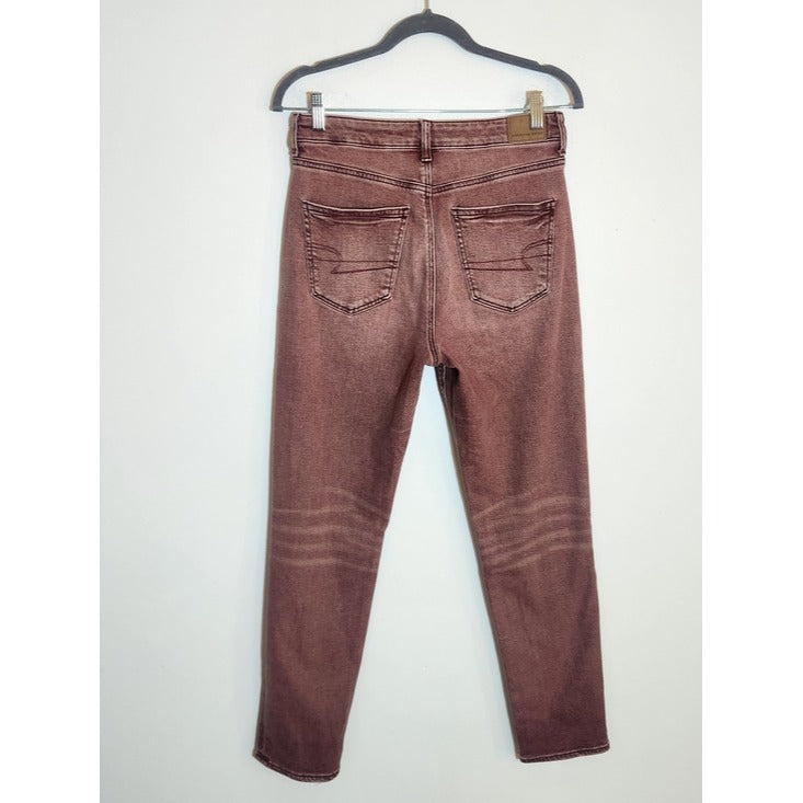 American Eagle Burgundy Pink Dyed Distressed Jeans Size 8 Long