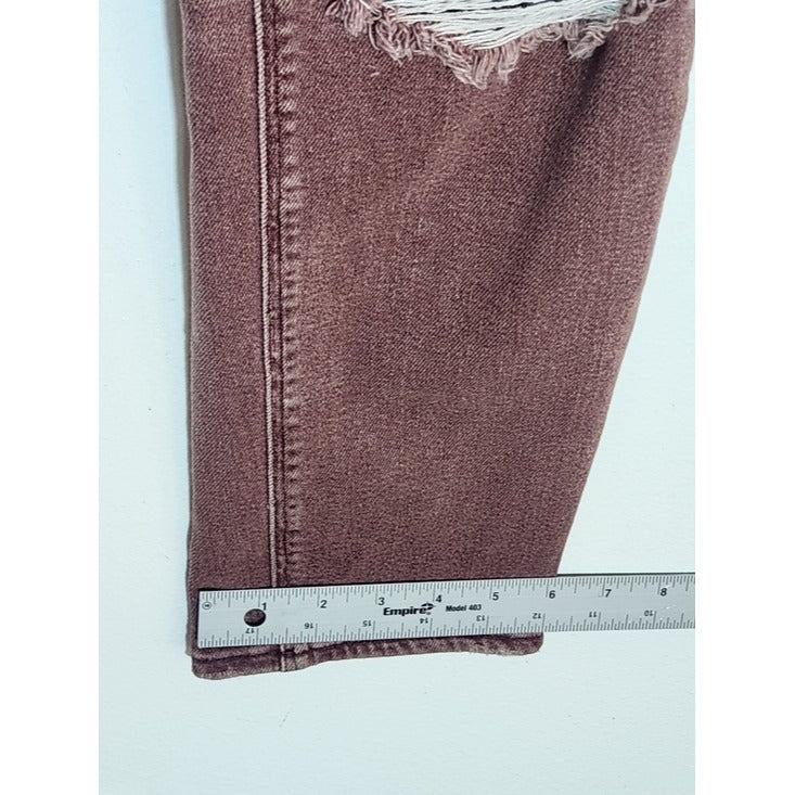 American Eagle Burgundy Pink Dyed Distressed Jeans Size 8 Long
