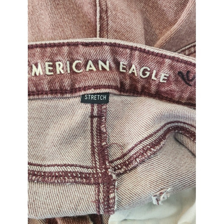 American Eagle Burgundy Pink Dyed Distressed Jeans Size 8 Long