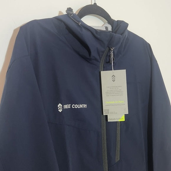 Free Country Navy Rain Jacket Size Medium Navy Men's Jacket with Hoodie New
